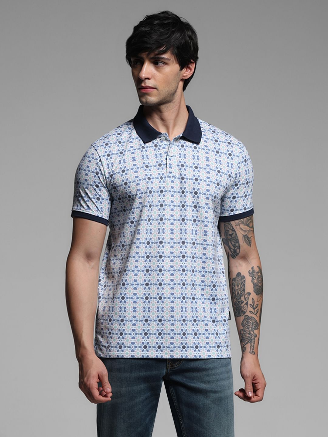 White Printed Polo T-shirt
