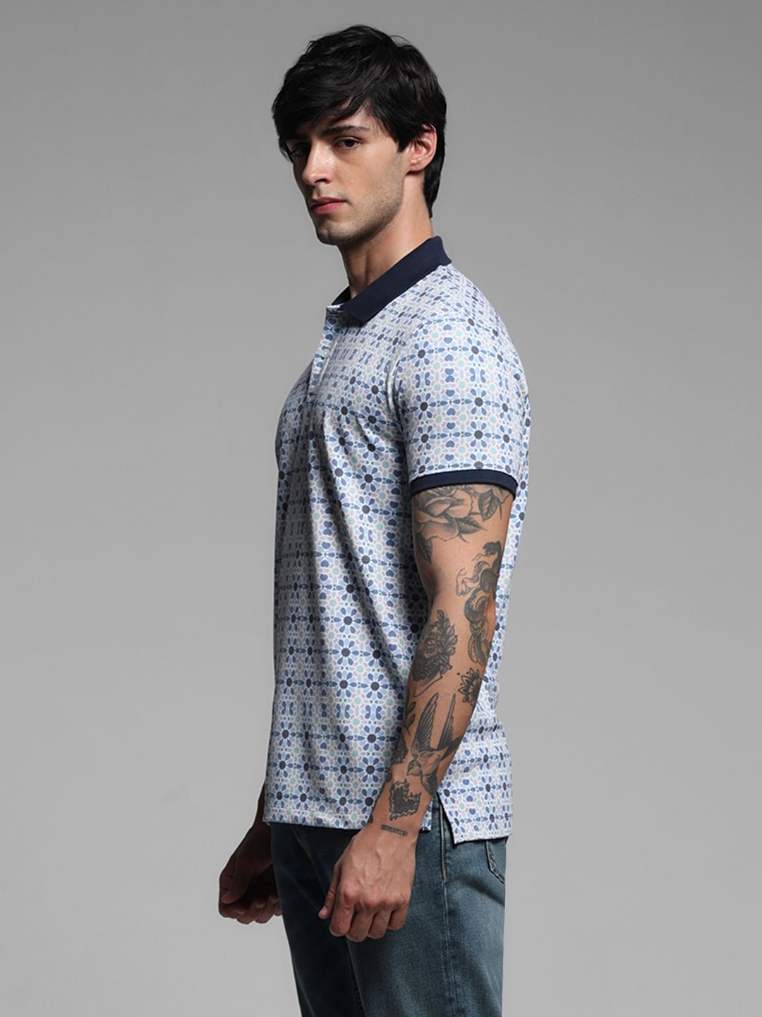 White Printed Polo T-shirt