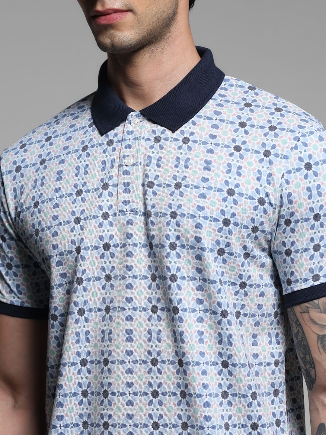 White Printed Polo T-shirt