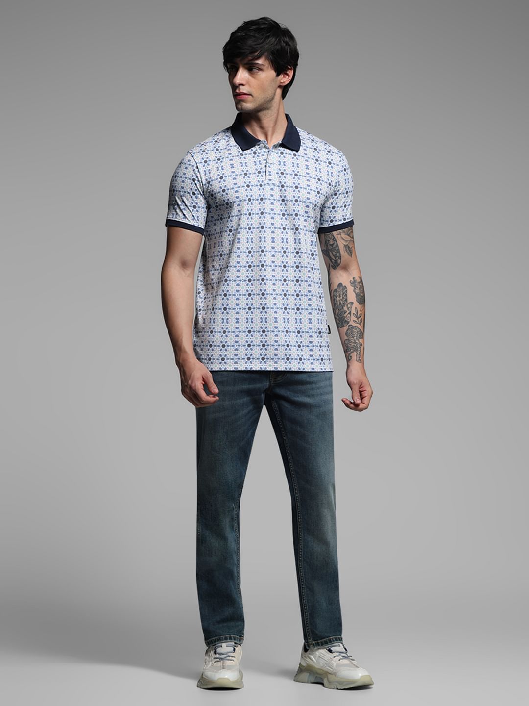 White Printed Polo T-shirt