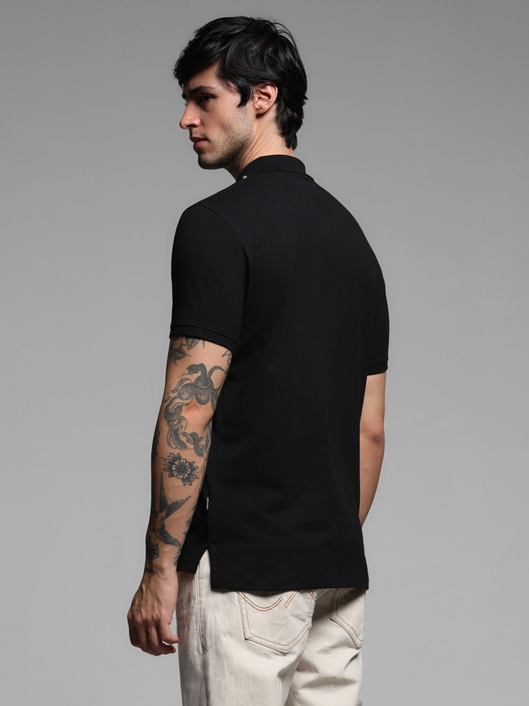 Black Rose Print Polo T-shirt