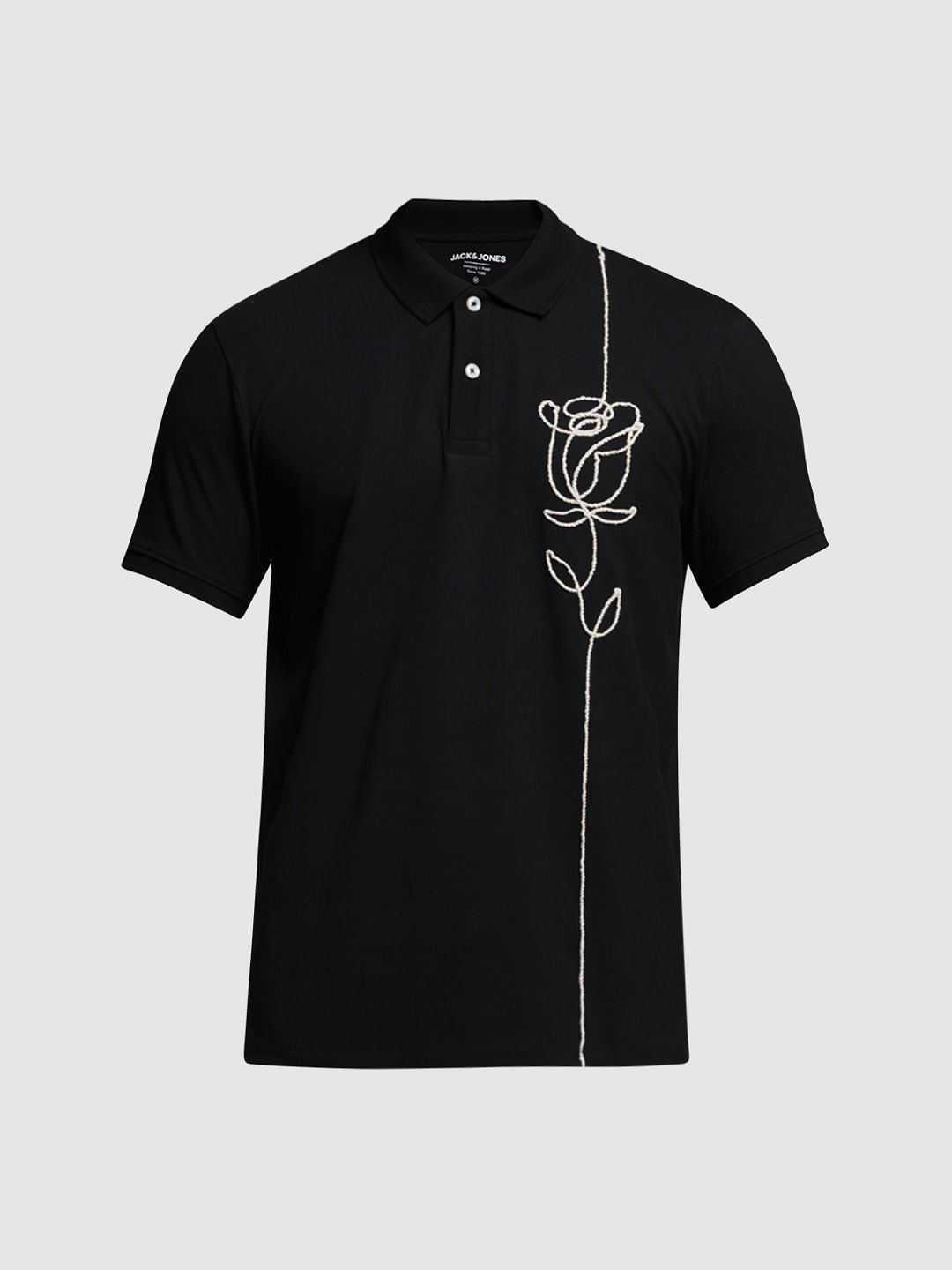 Black Rose Print Polo T-shirt