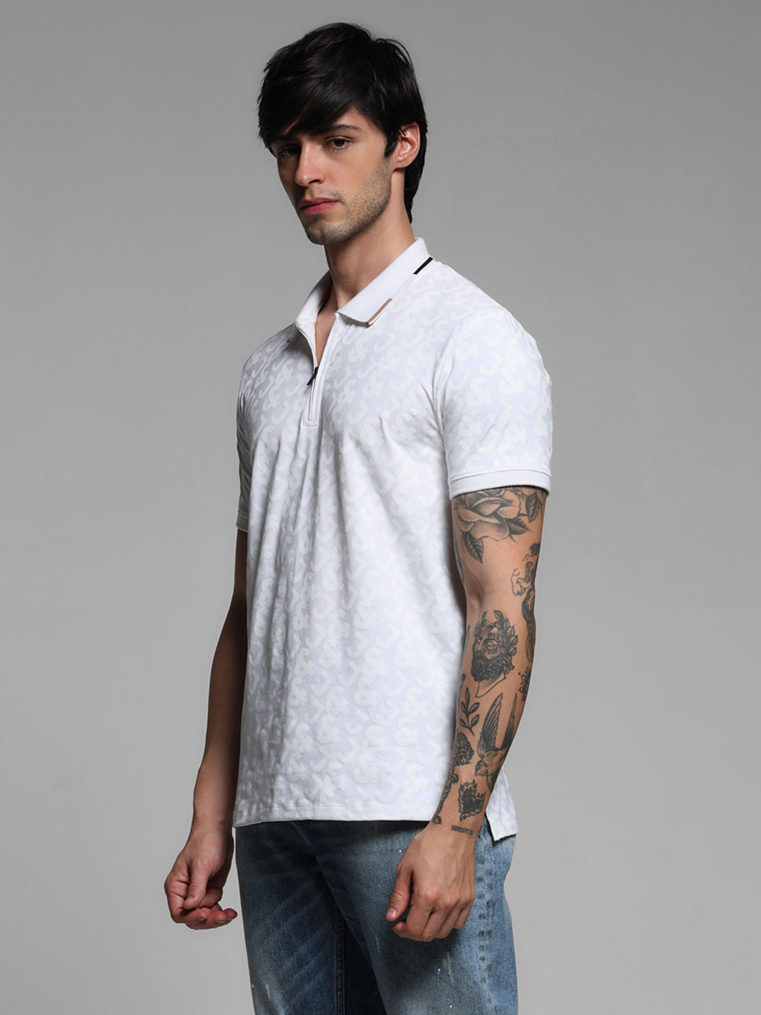 White Logo Print Polo T-shirt