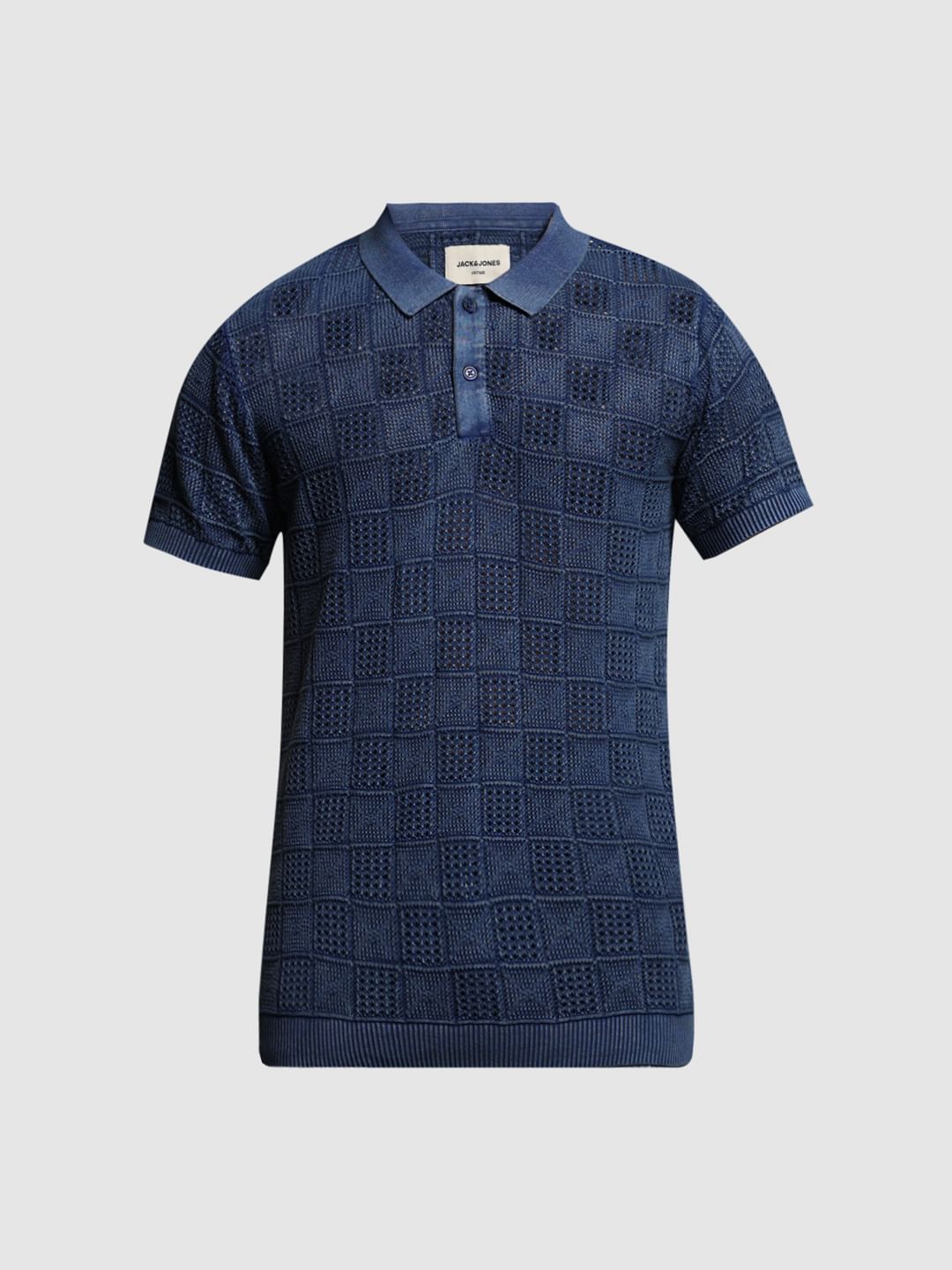 Blue Textured Knitted Polo