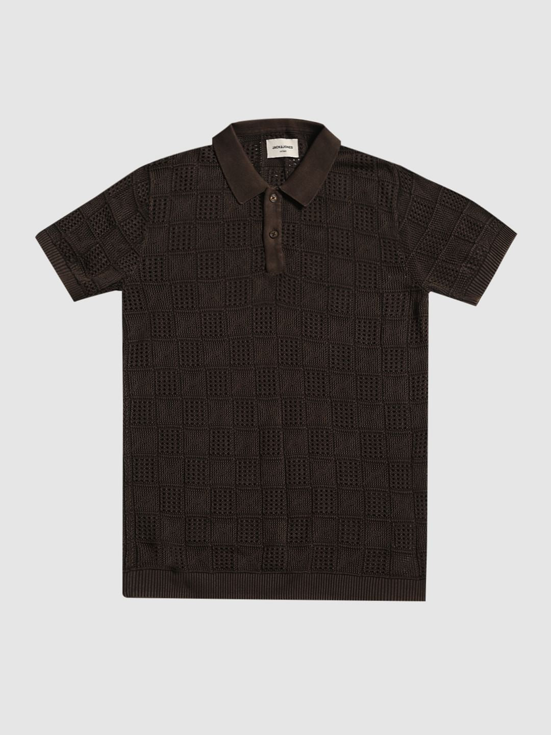 Dark Brown Textured Knitted Polo
