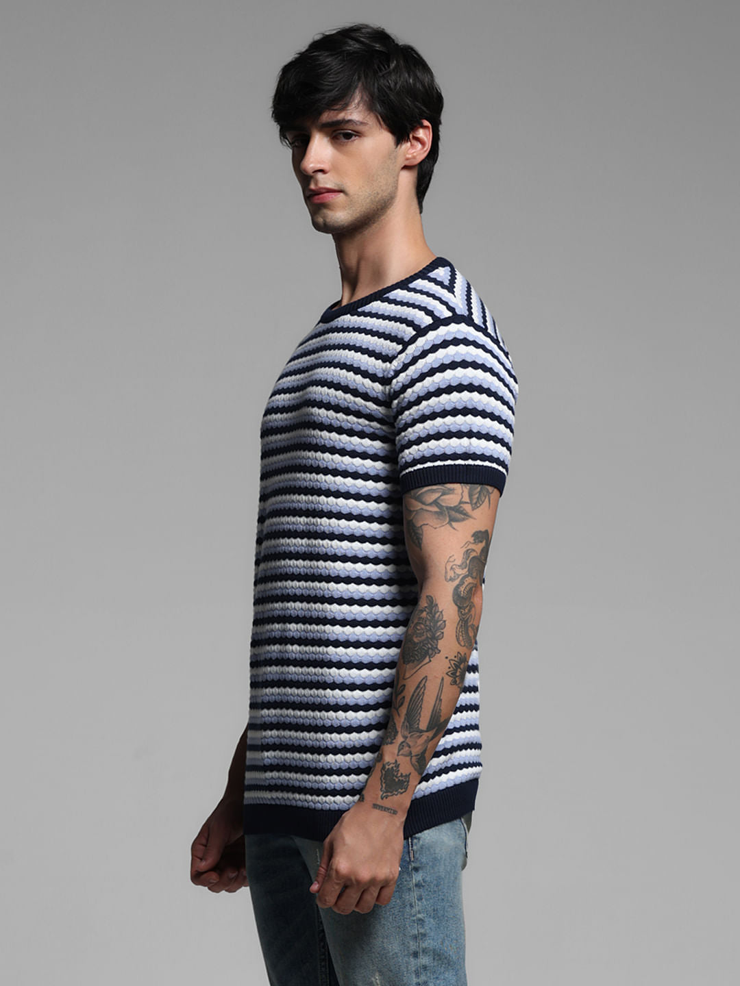 Blue Printed Knitted Pullover