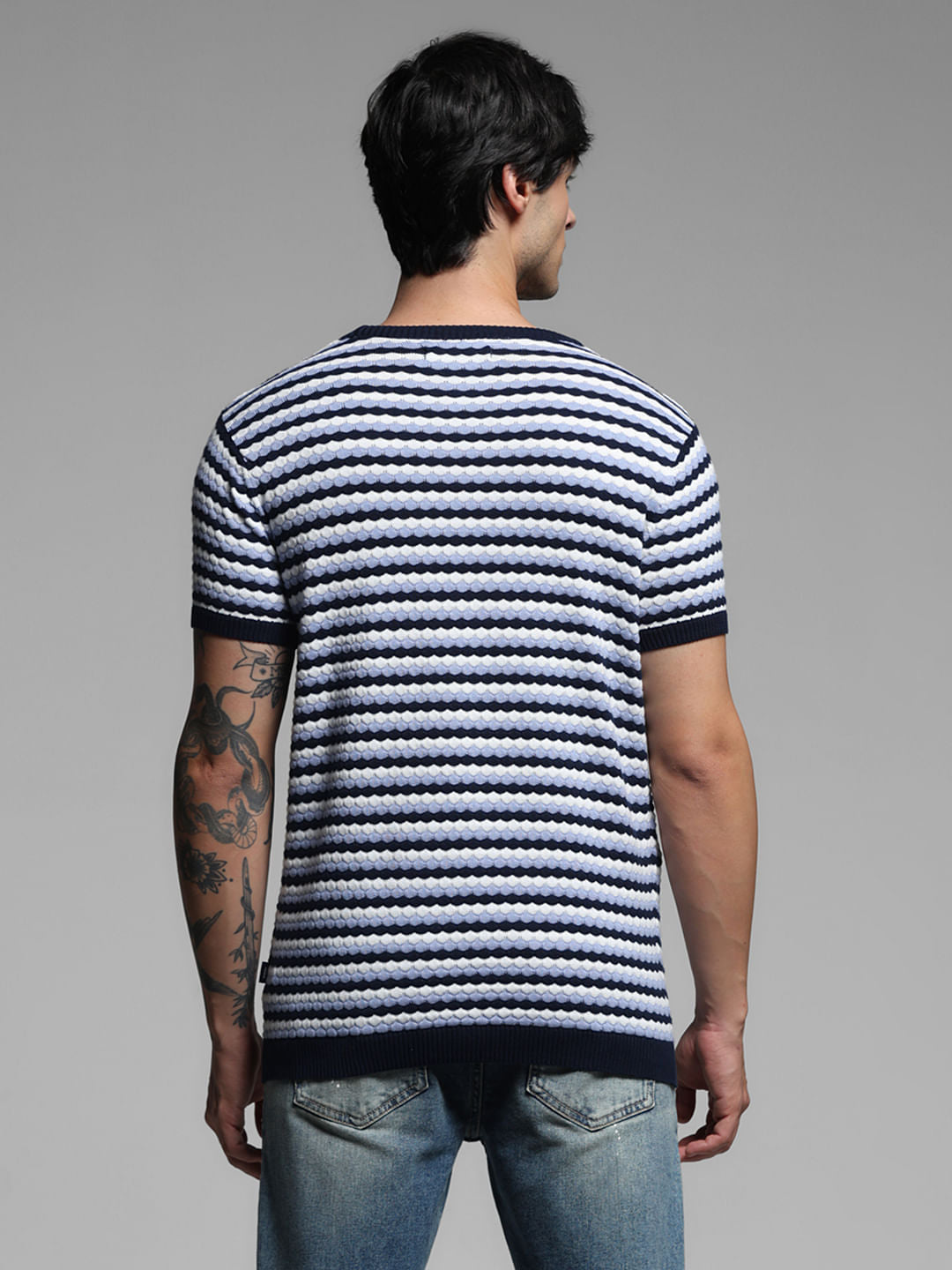 Blue Printed Knitted Pullover