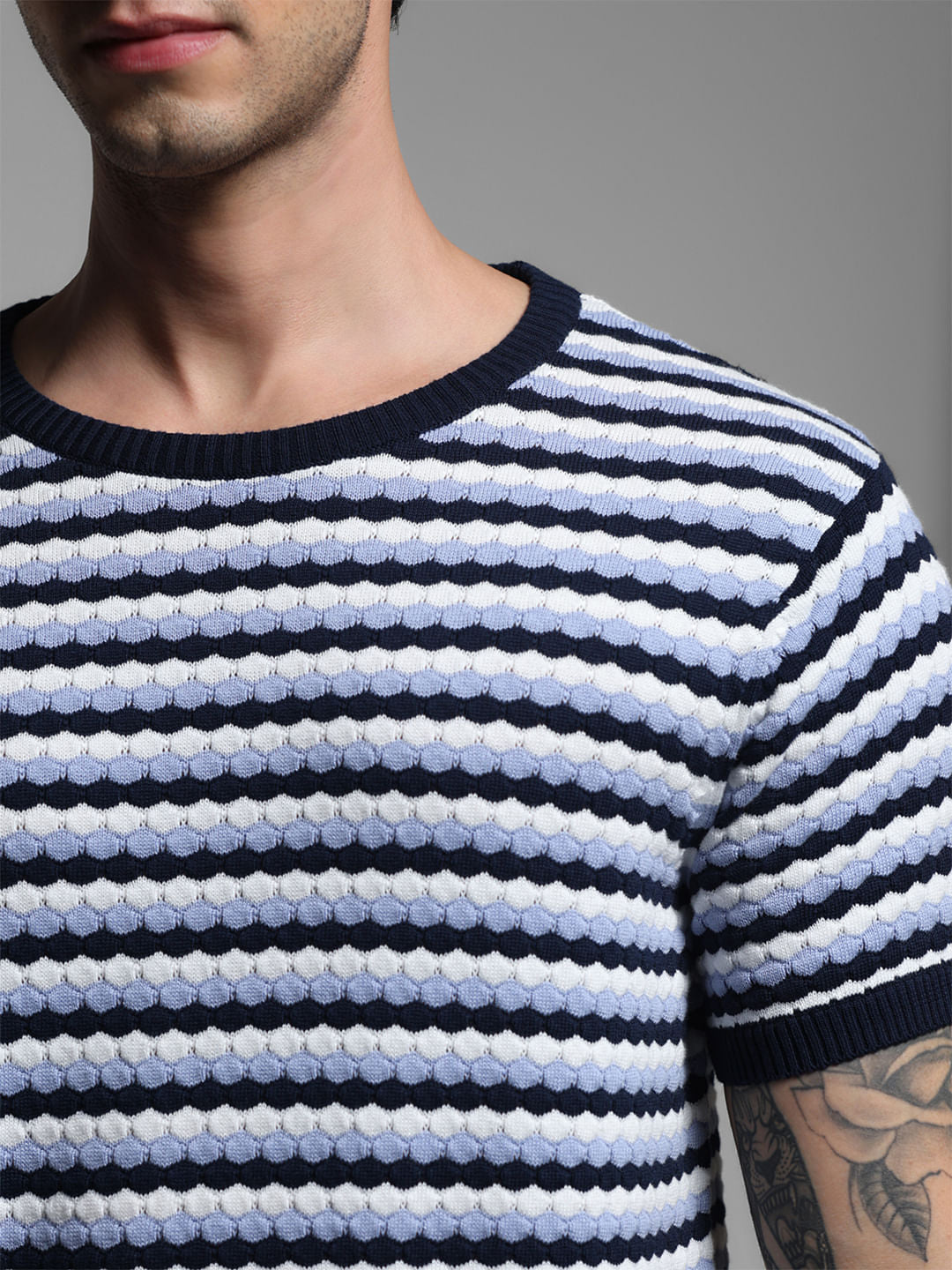 Blue Printed Knitted Pullover