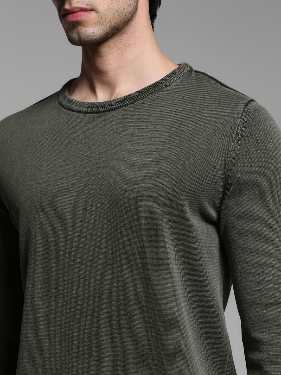 Green Knitted Cotton Pullover