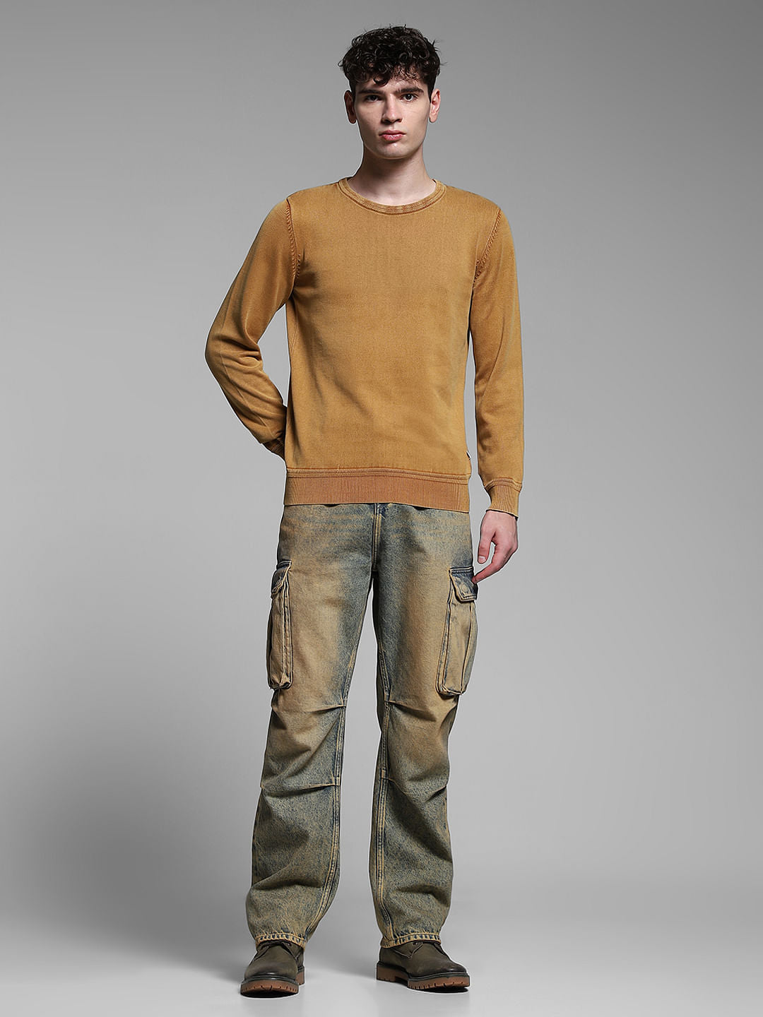 Brown Crew Neck Knitted Pullover
