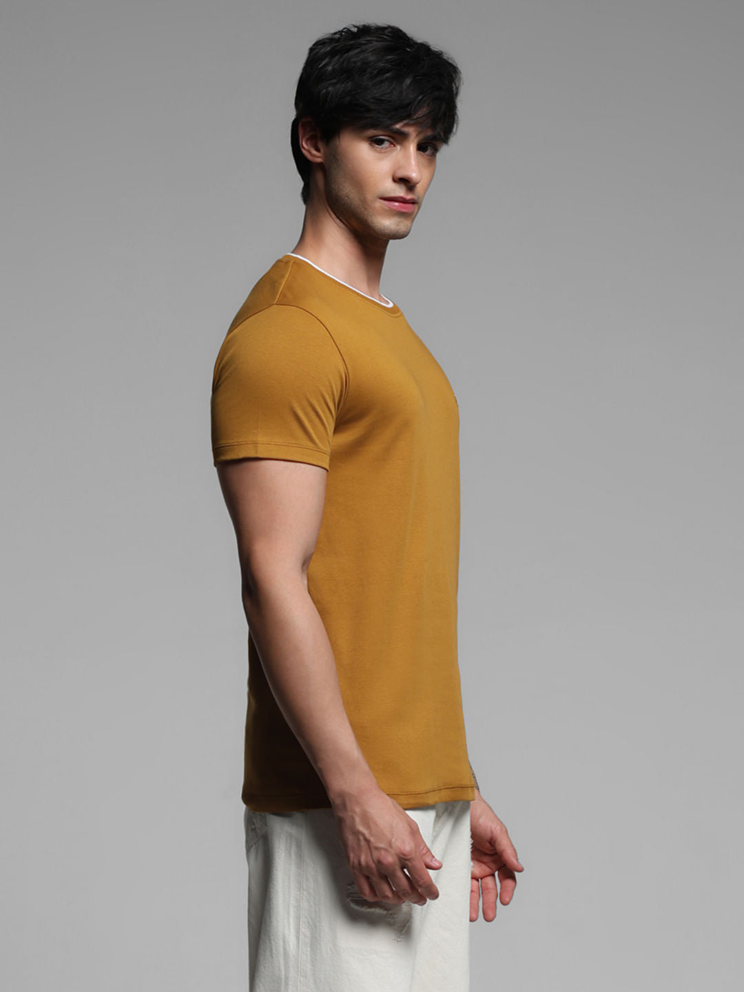 Brown Cotton Crew Neck T-shirt