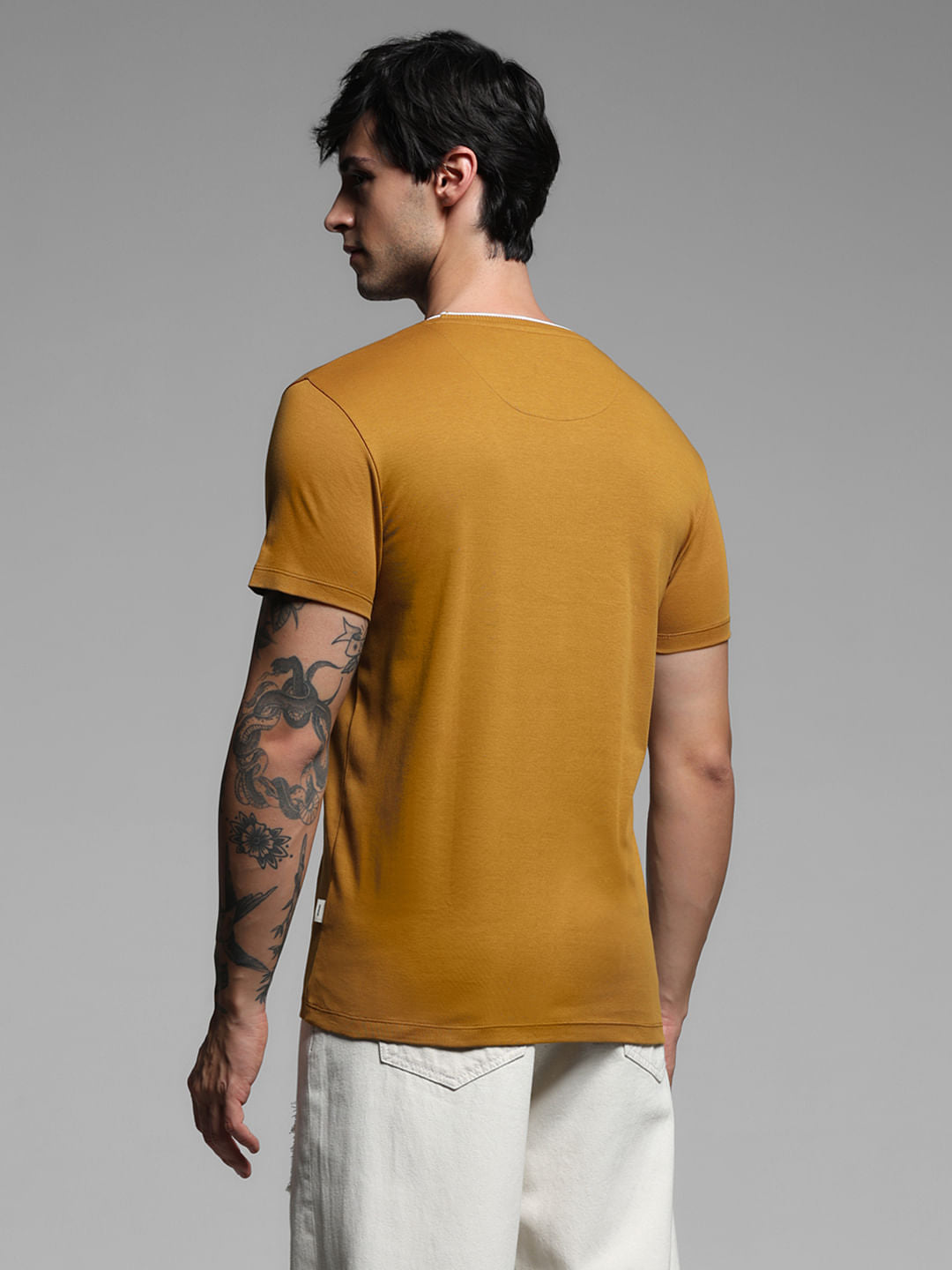 Brown Cotton Crew Neck T-shirt