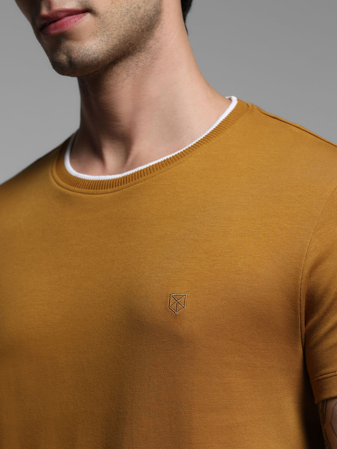 Brown Cotton Crew Neck T-shirt