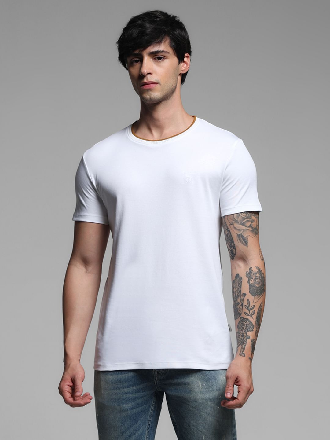 Brown Cotton Crew Neck T-shirt