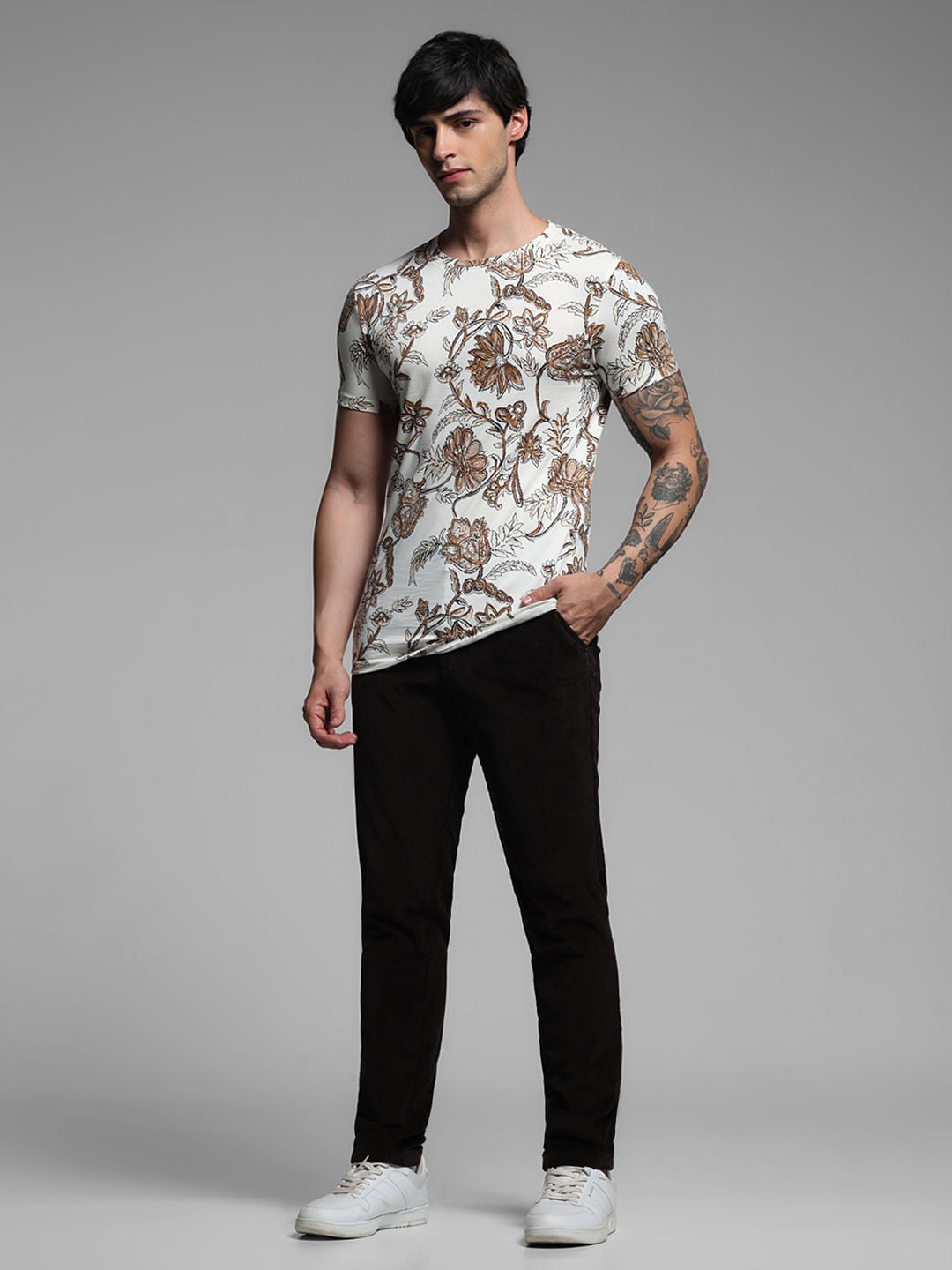 White Printed Crew Neck T-shirt