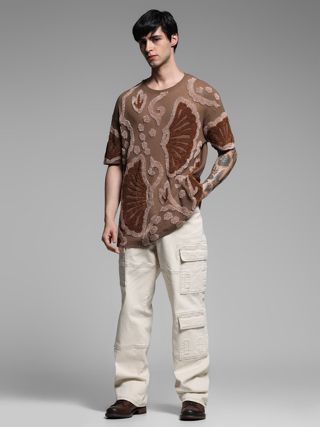 Brown Printed Oversized T-shirt