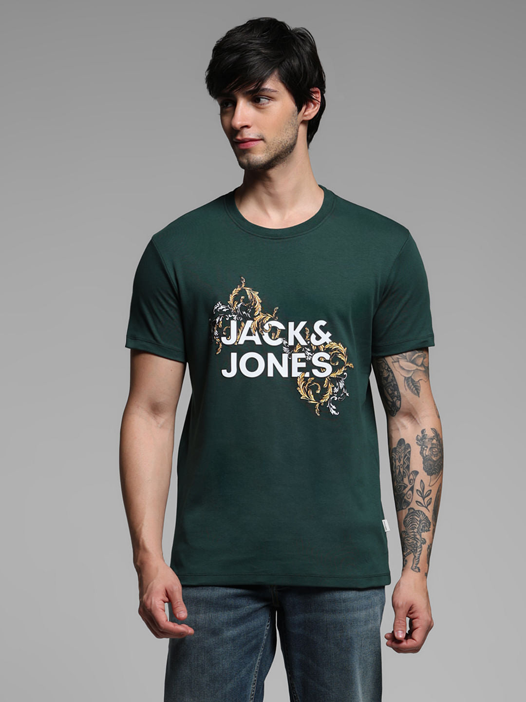 Dark Green Graphic Print Crew Neck T-shirt