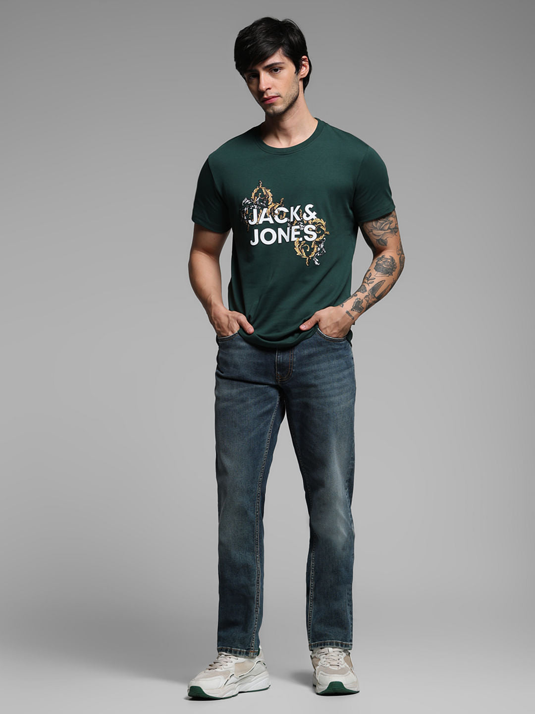 Dark Green Graphic Print Crew Neck T-shirt