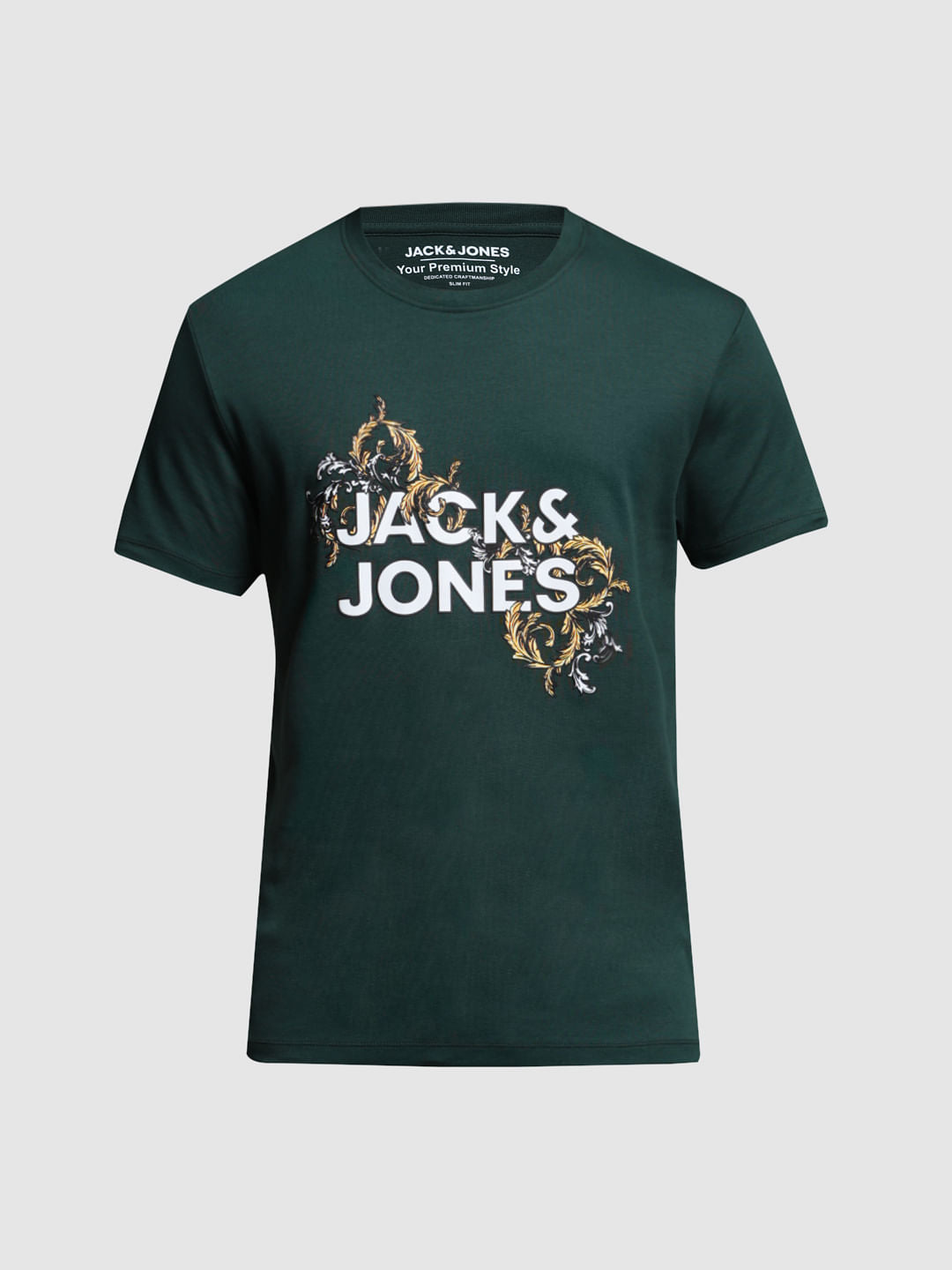Dark Green Graphic Print Crew Neck T-shirt