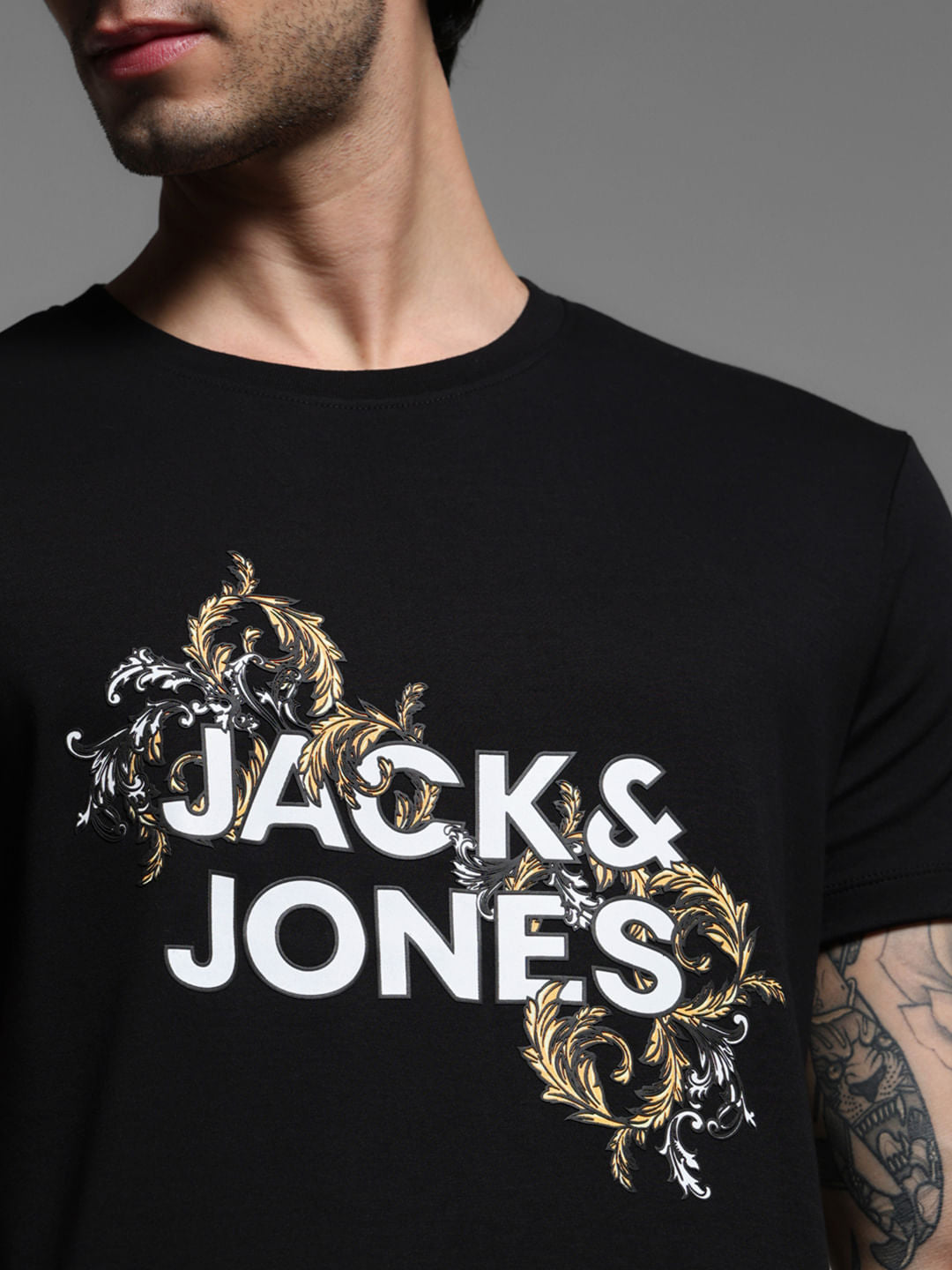 Black Graphic Print Crew Neck T-shirt