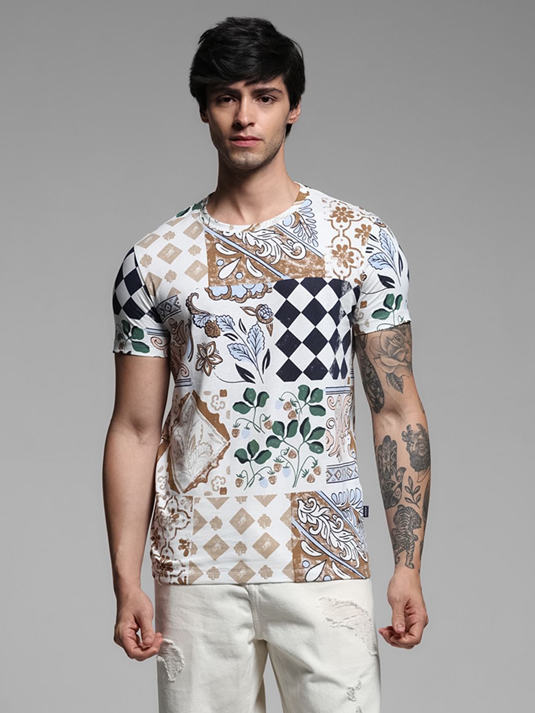 White Printed Crew Neck T-shirt