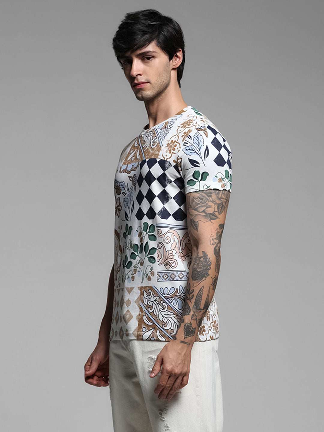 White Printed Crew Neck T-shirt