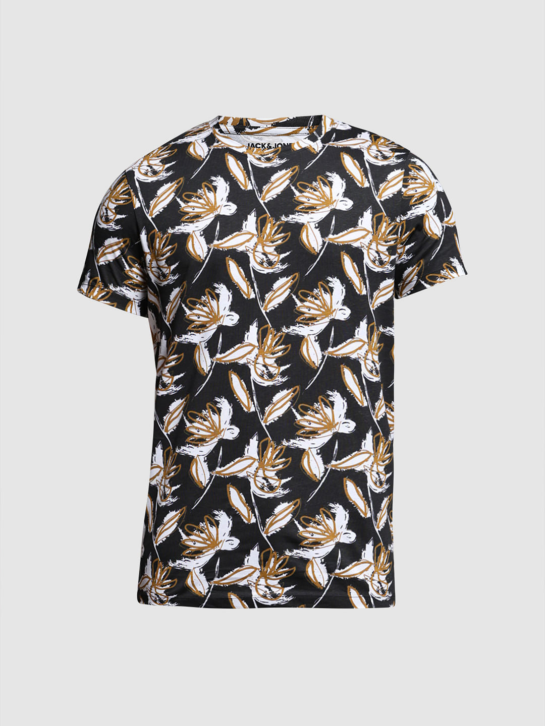 Black Abstract Print Crew Neck T-shirt