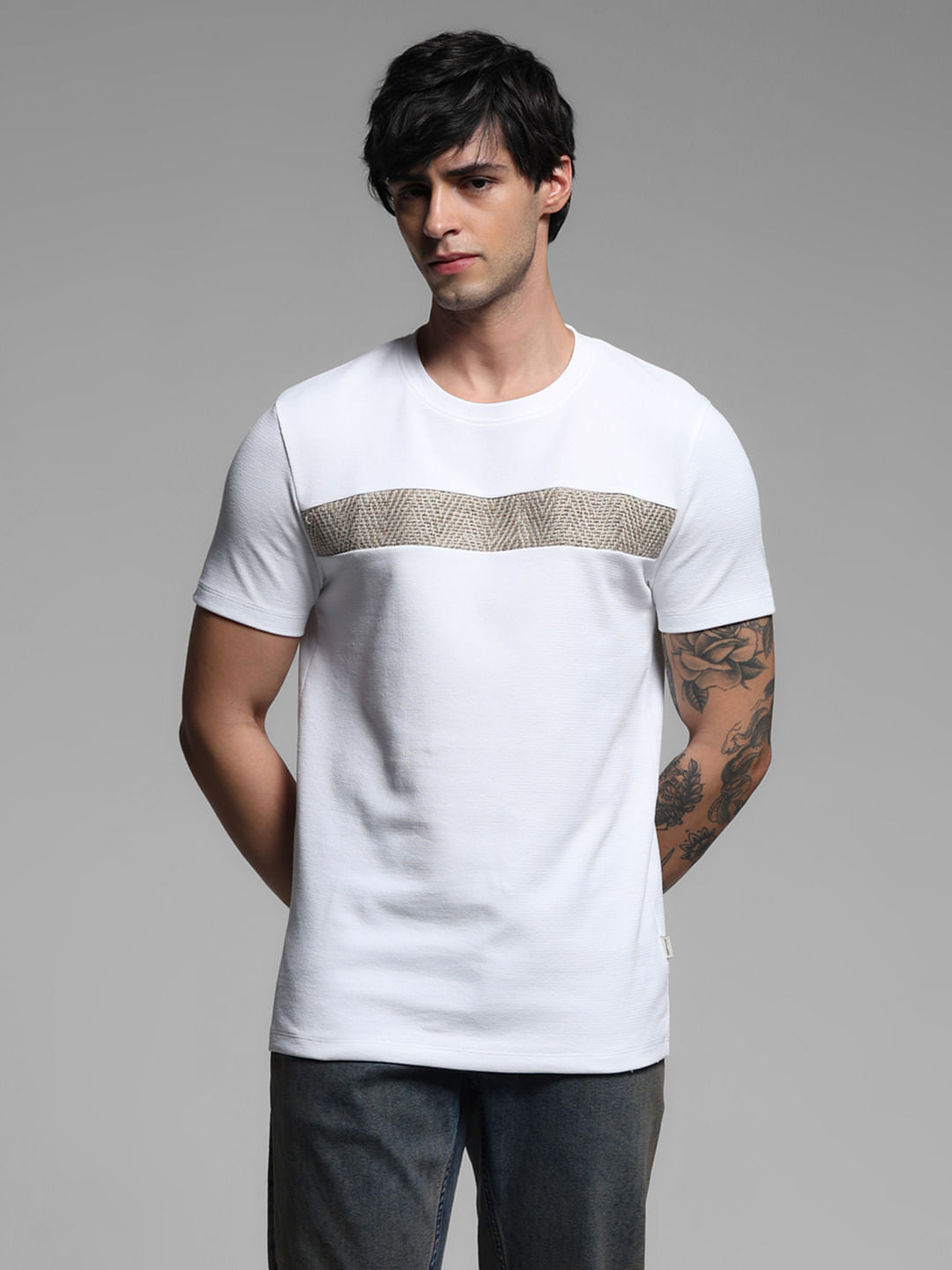 White Crochet Patch Detail T-shirt