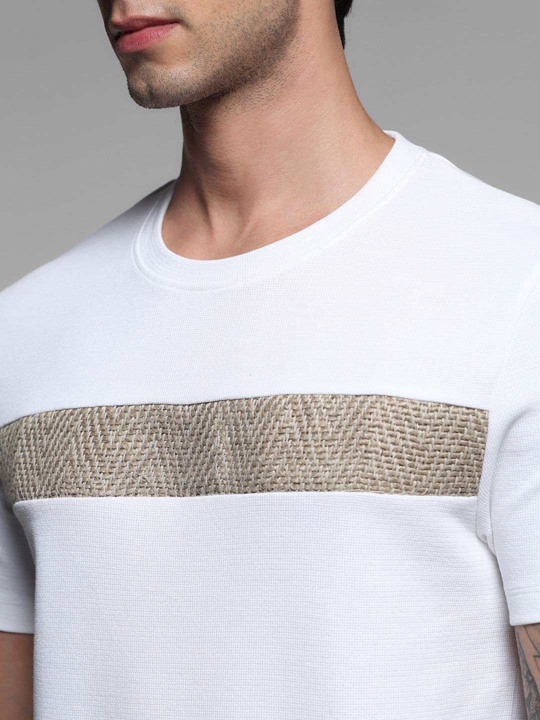 White Crochet Patch Detail T-shirt