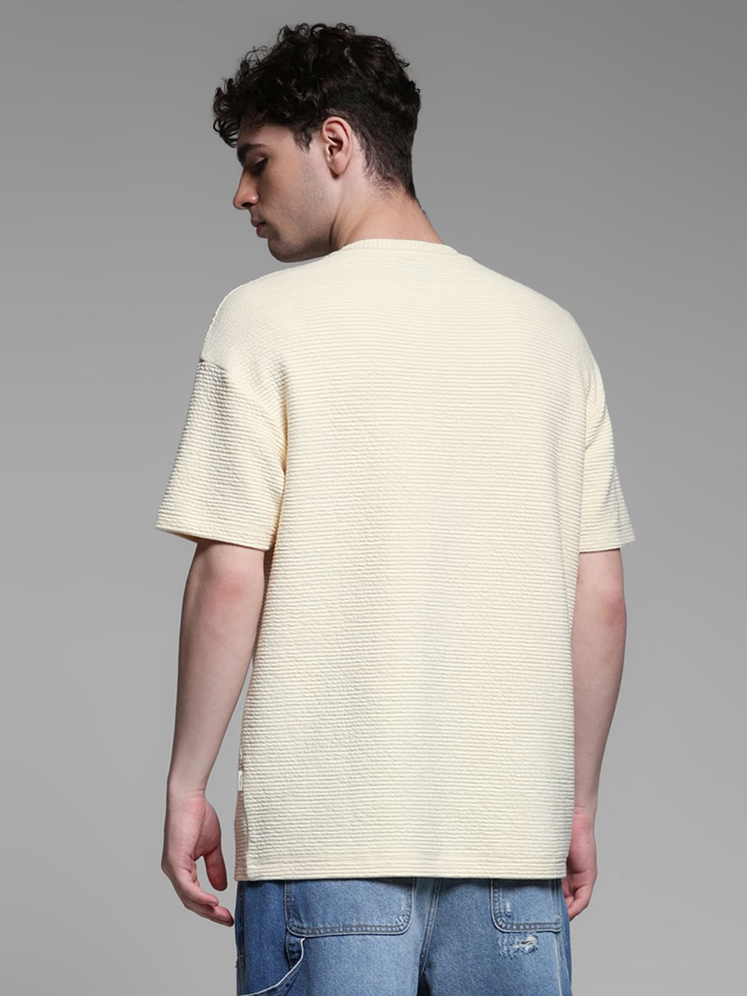 Cream Applique Patchwork T-shirt