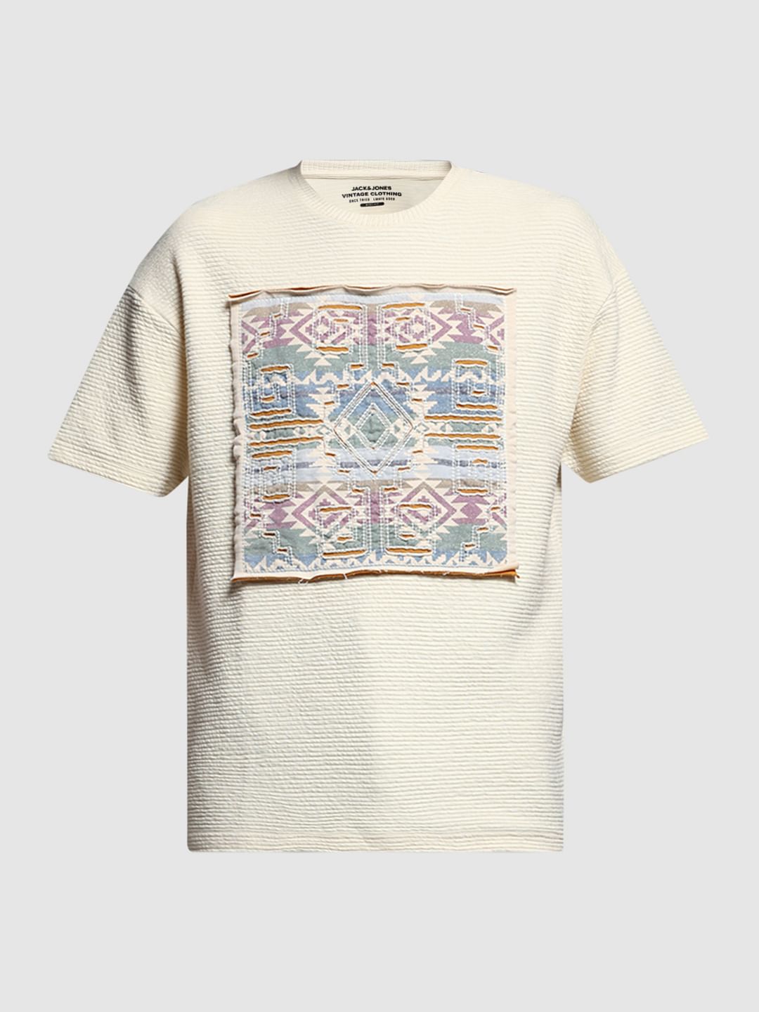 Cream Applique Patchwork T-shirt