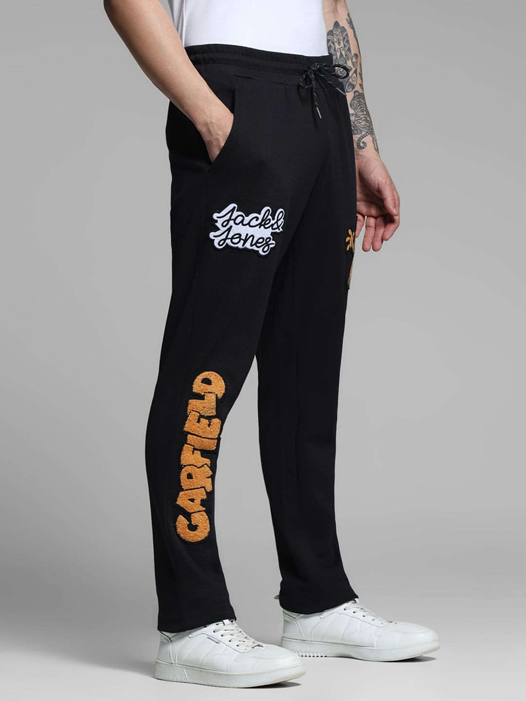X GARFIELD Black Applique Printed Sweatpants