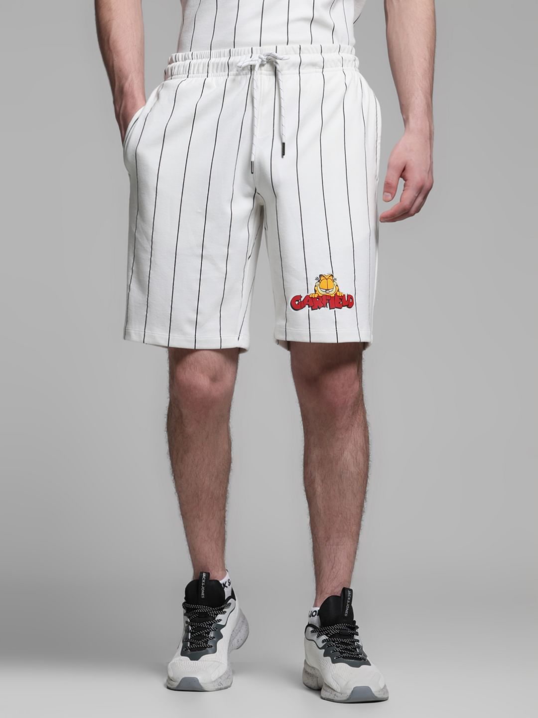 JACK&JONES X GARFIELD White Striped Co-ord Set Shorts