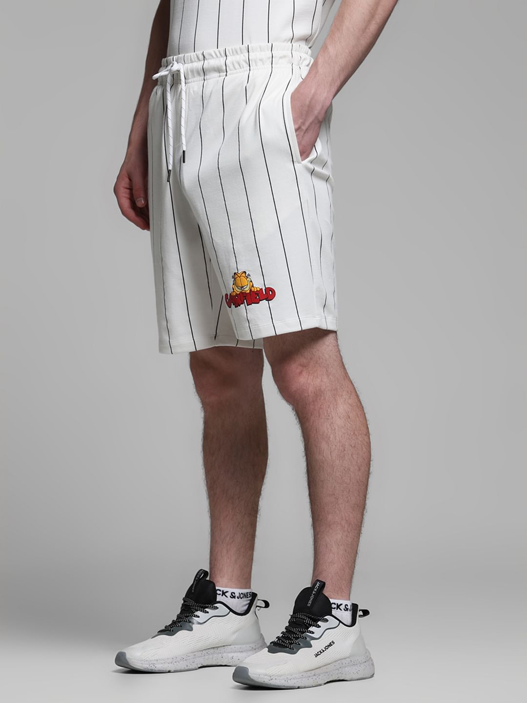JACK&JONES X GARFIELD White Striped Co-ord Set Shorts