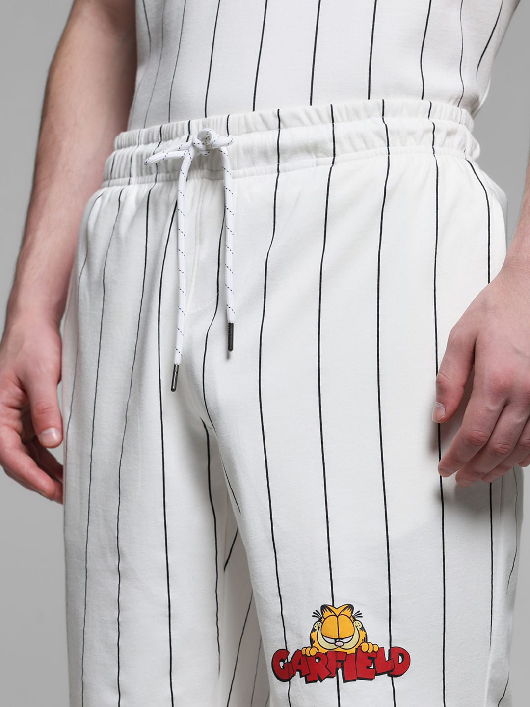JACK&JONES X GARFIELD White Striped Co-ord Set Shorts