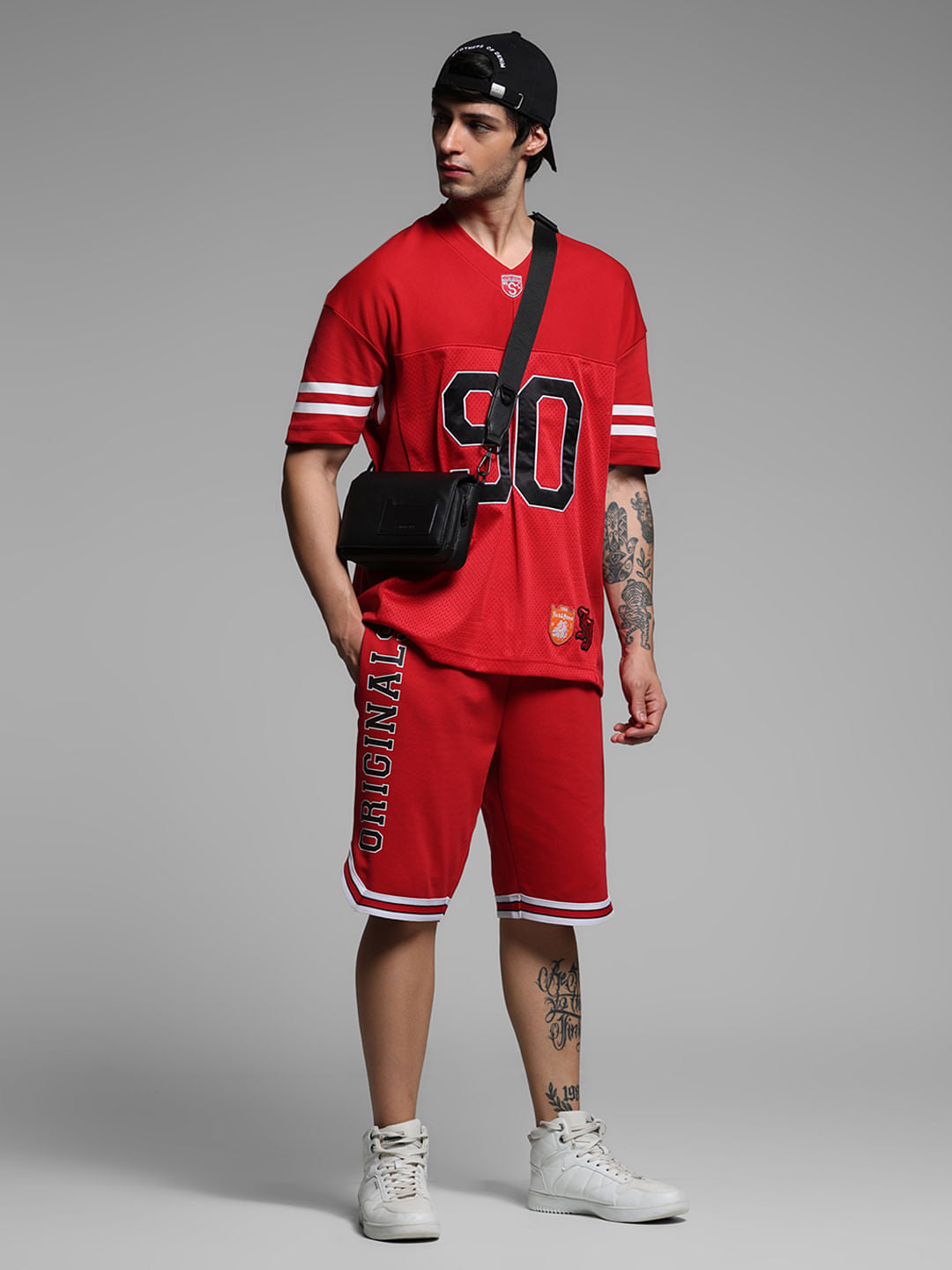 Red Varsity Co-ord Set Shorts