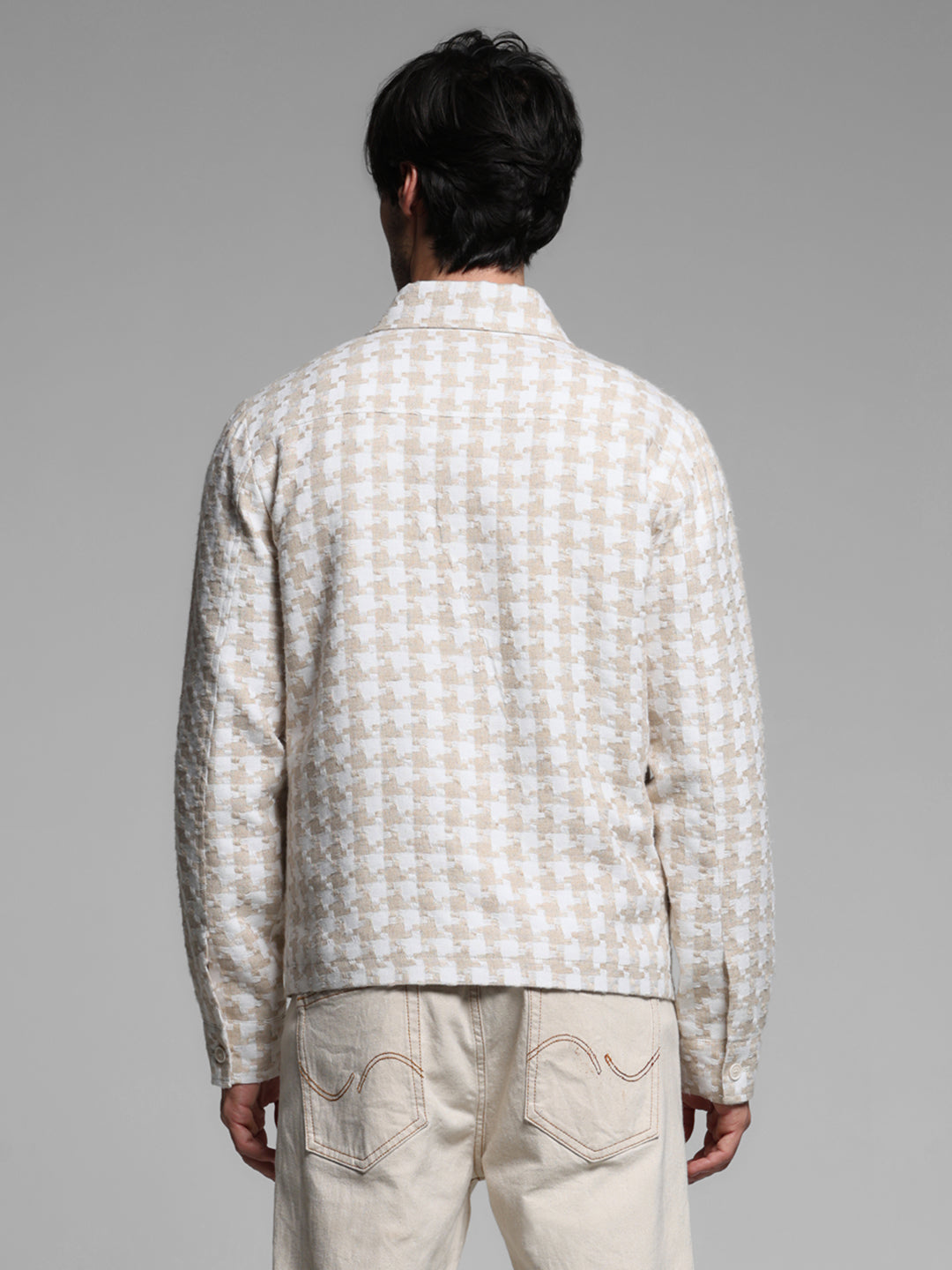 Men's Linen Blend Slim Fit Windcheater Jacket In Beige