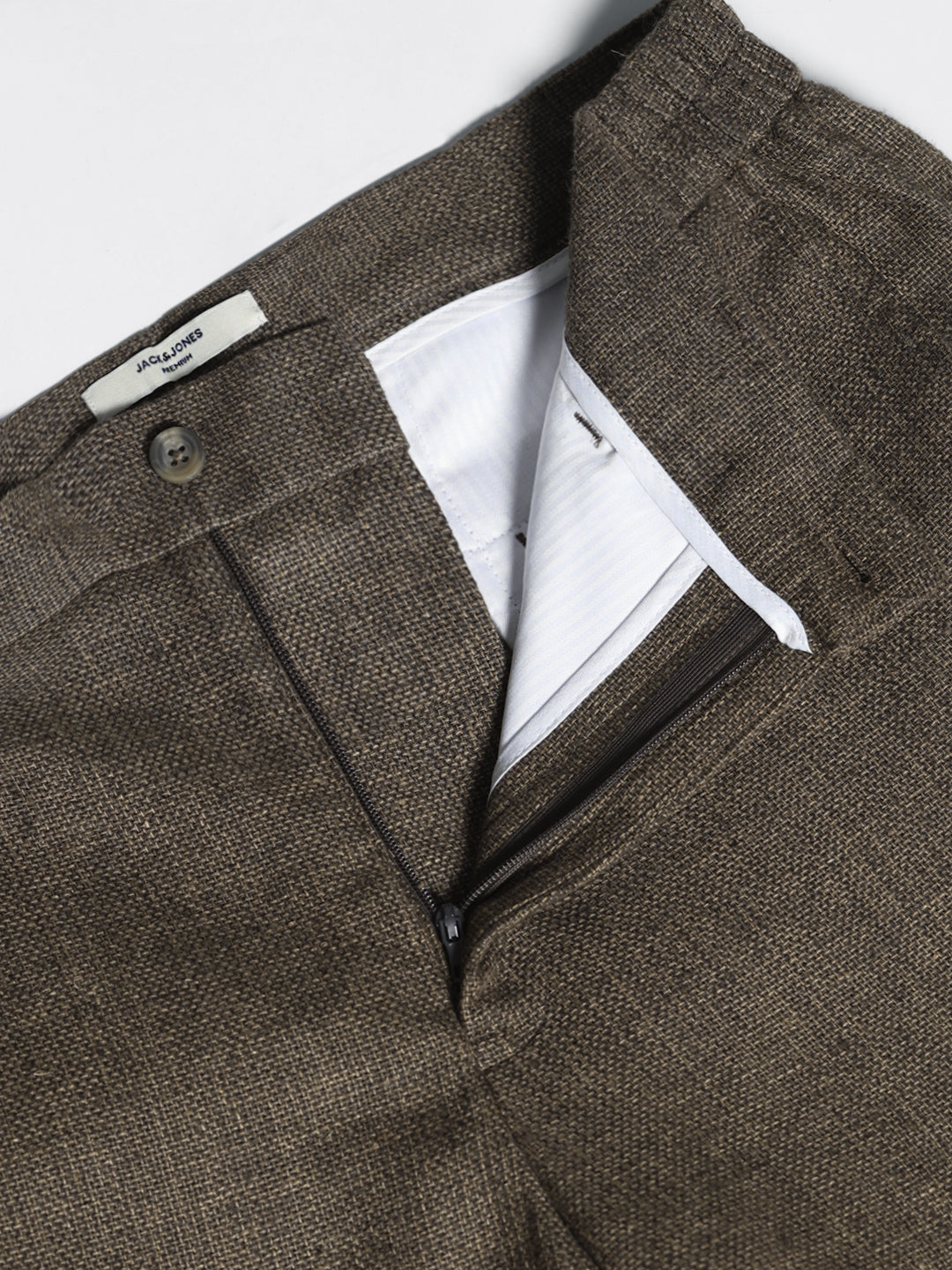 Men's Linen Blend Slim Fit Formal Trousers - Brown Solid