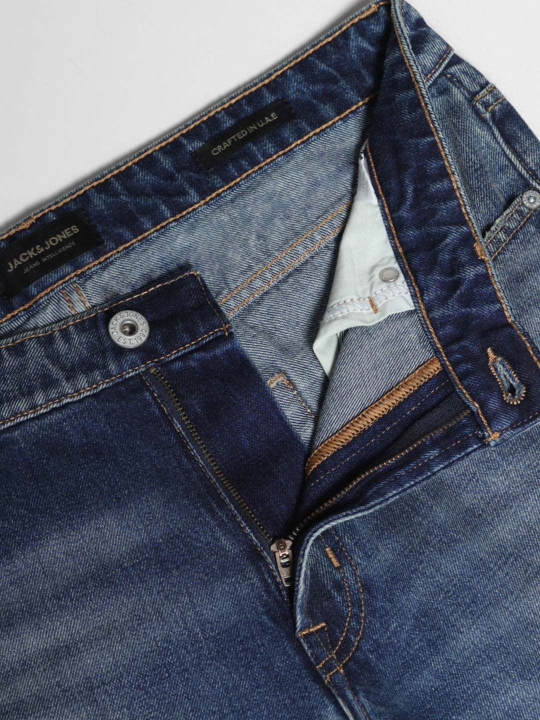 Men's Medium Blue Denim Straight Fit Distressed Jeans