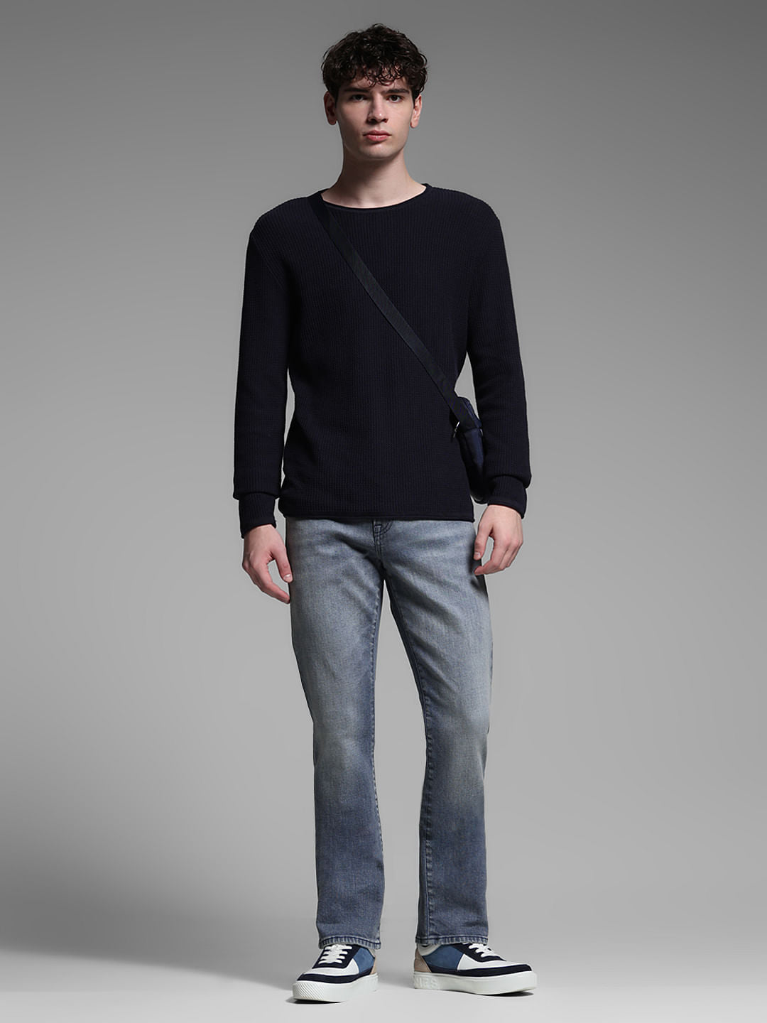 Blue Mid Rise Clark Regular Fit Jeans