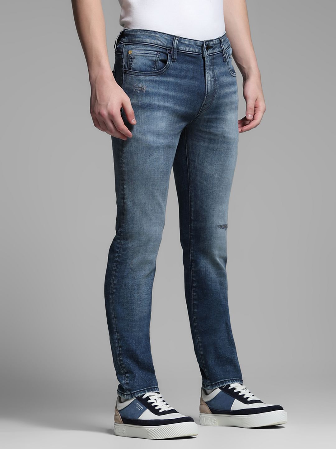 Dark Blue Distressed Ben Skinny Fit Jeans