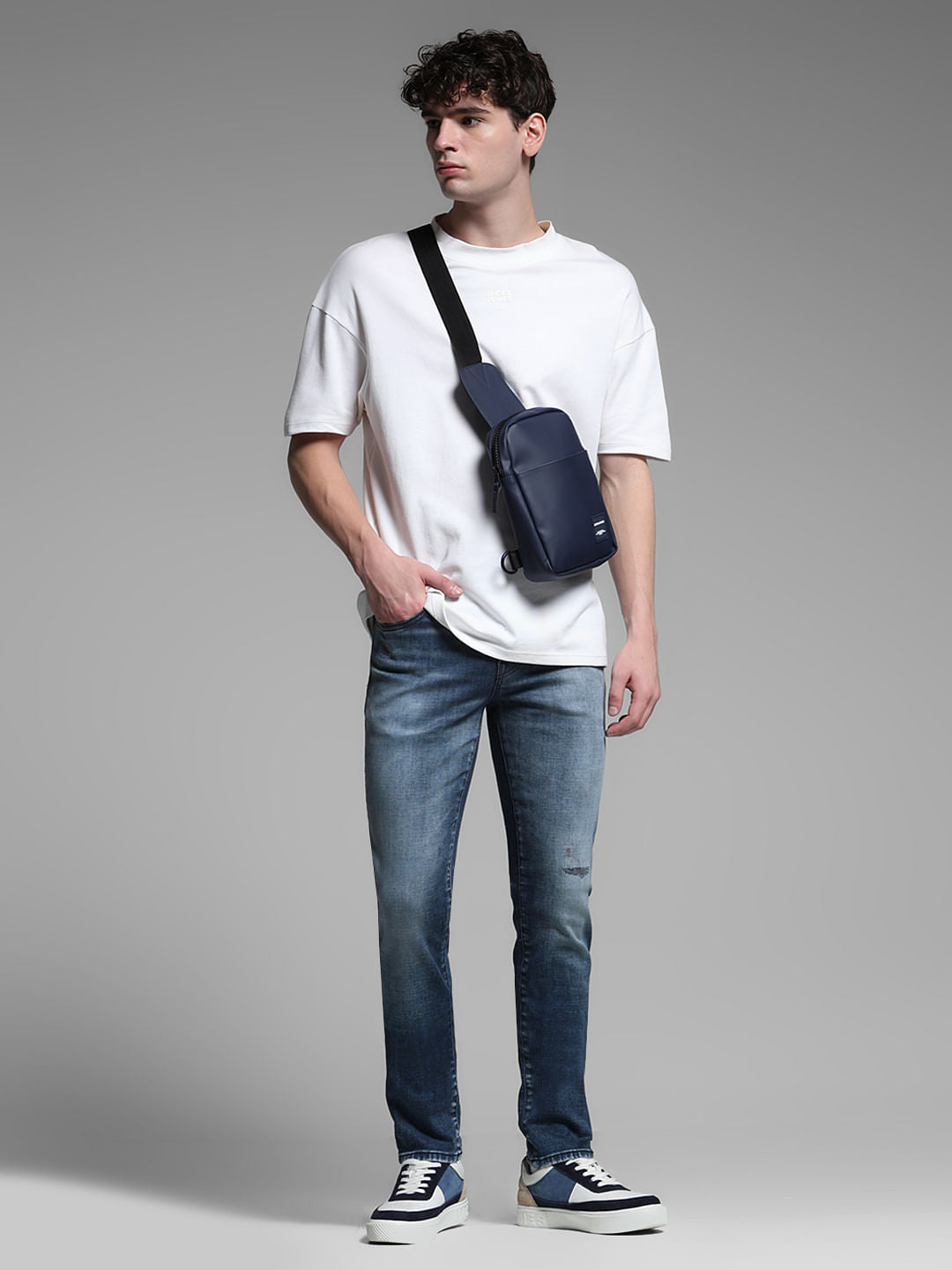 Dark Blue Distressed Ben Skinny Fit Jeans