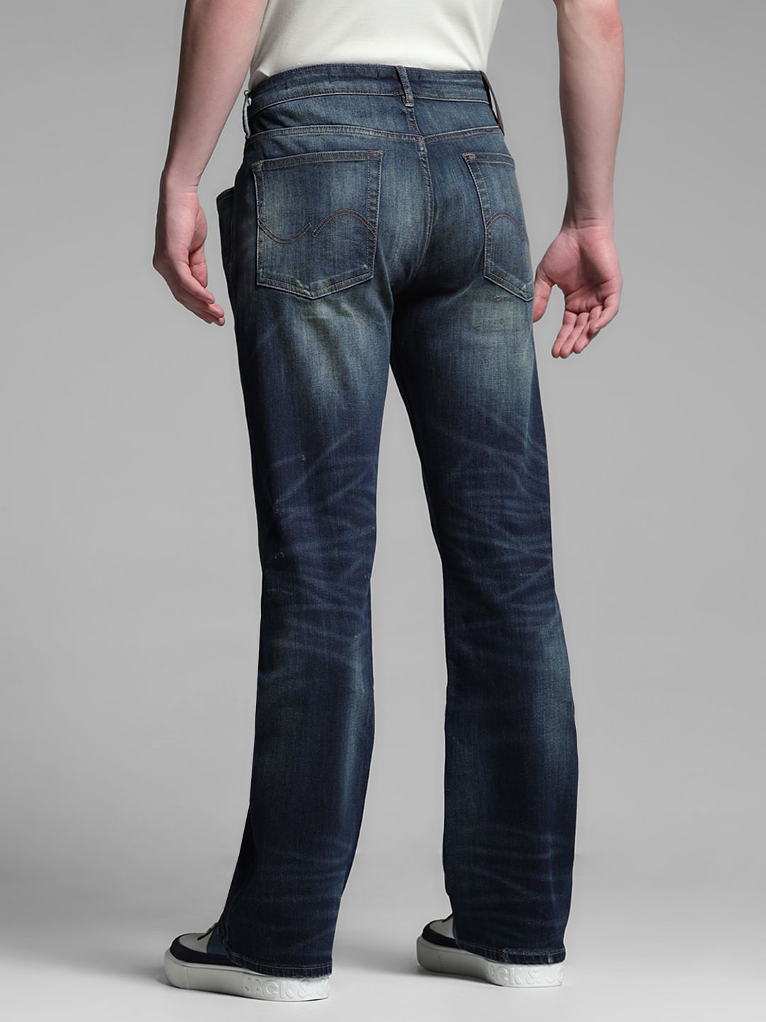 Dark Blue Distressed Cliff Bootcut Jeans