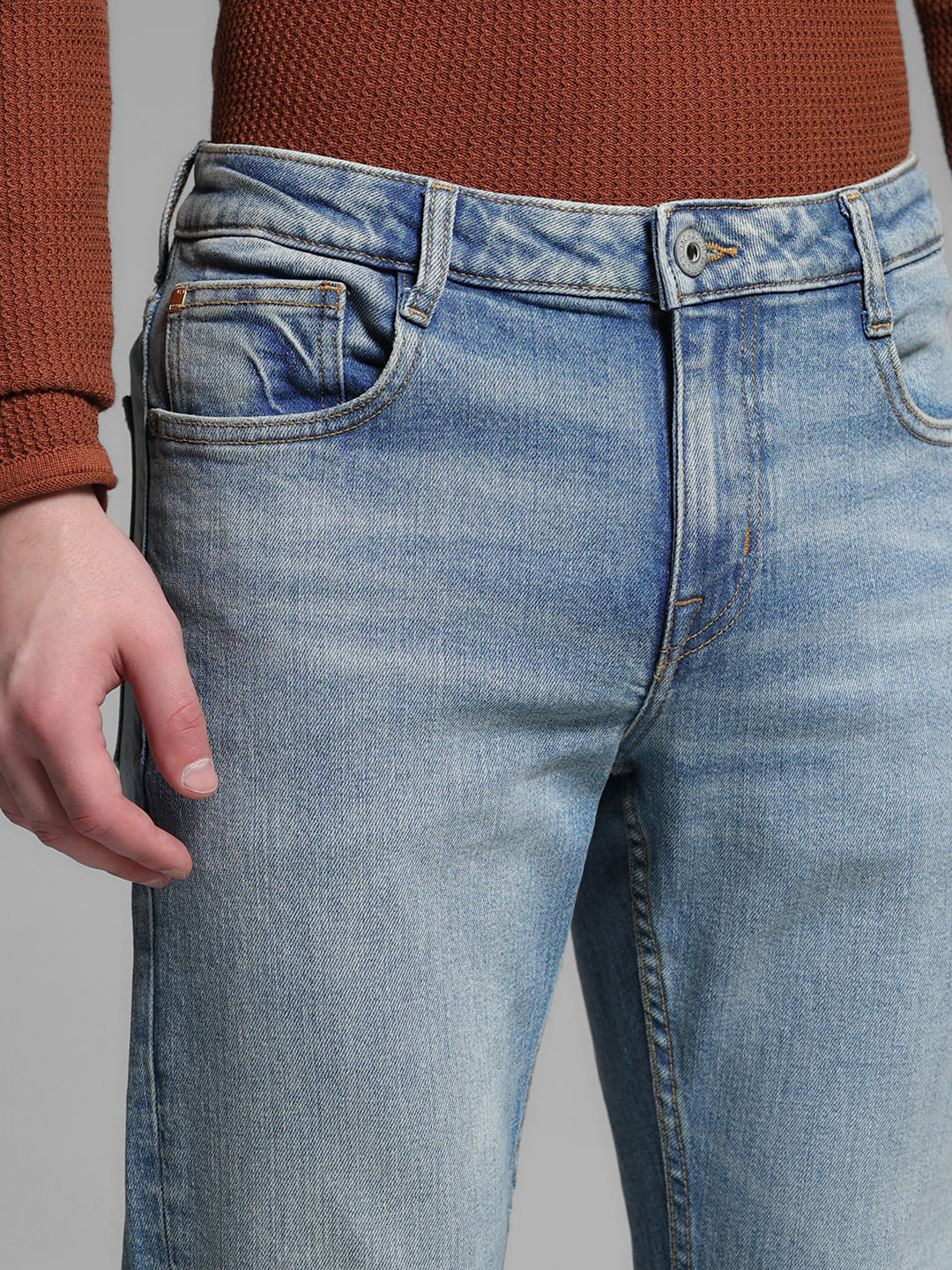 Blue Mid Rise Cropped Brak Slim Jeans