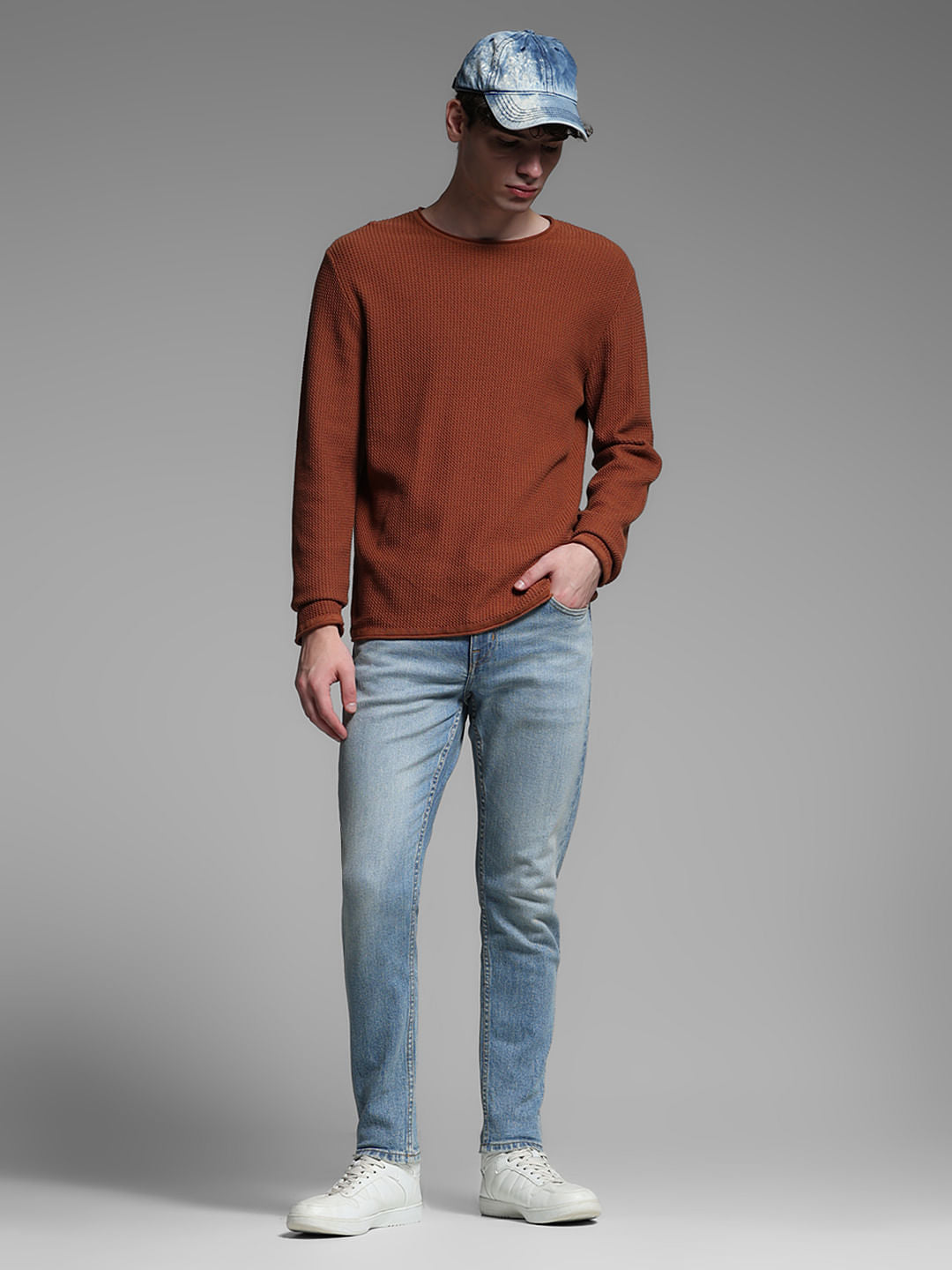 Blue Mid Rise Cropped Brak Slim Jeans