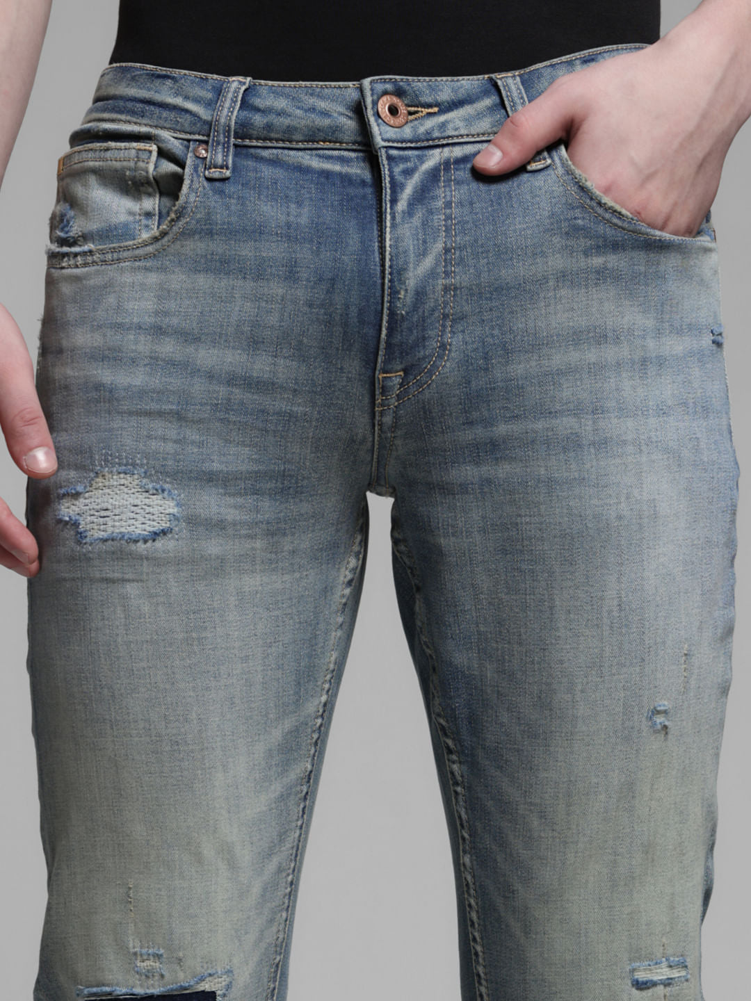 BLUE LOW RISE GLENN SLIM FIT JEANS