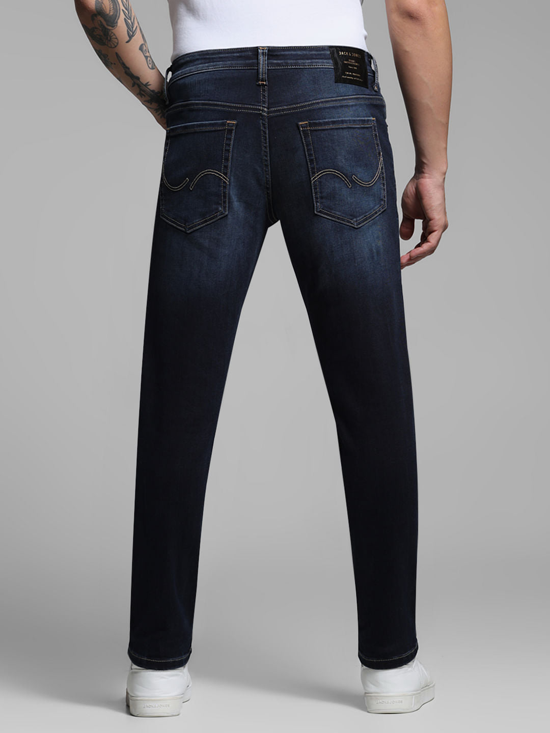 Dark Blue Mid Rise Washed Brak Slim Fit Jeans