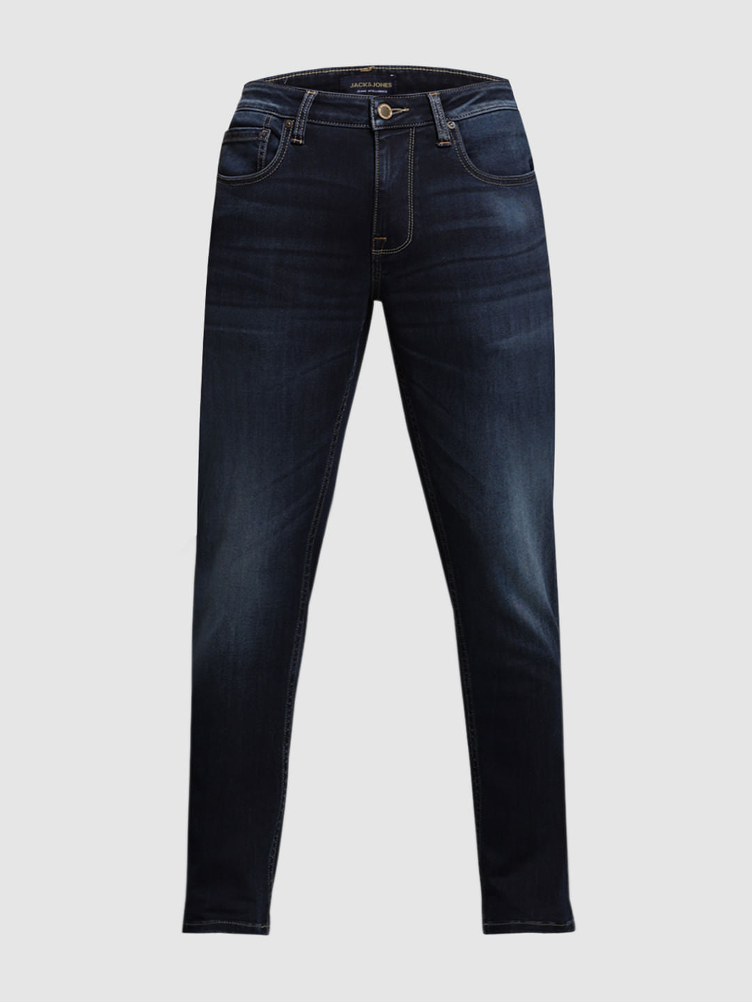 Dark Blue Mid Rise Washed Brak Slim Fit Jeans
