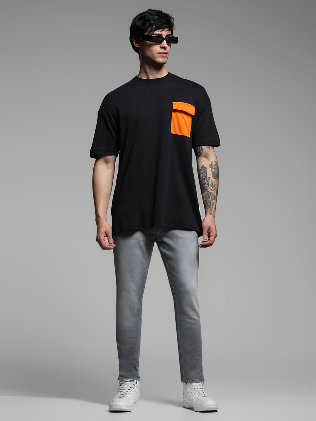 Grey Mid Rise Brak Slim Fit