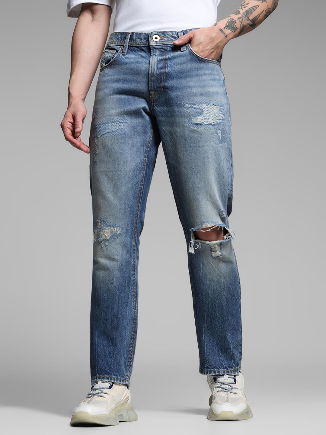 Blue Distressed Clark Regular Fit Jeans